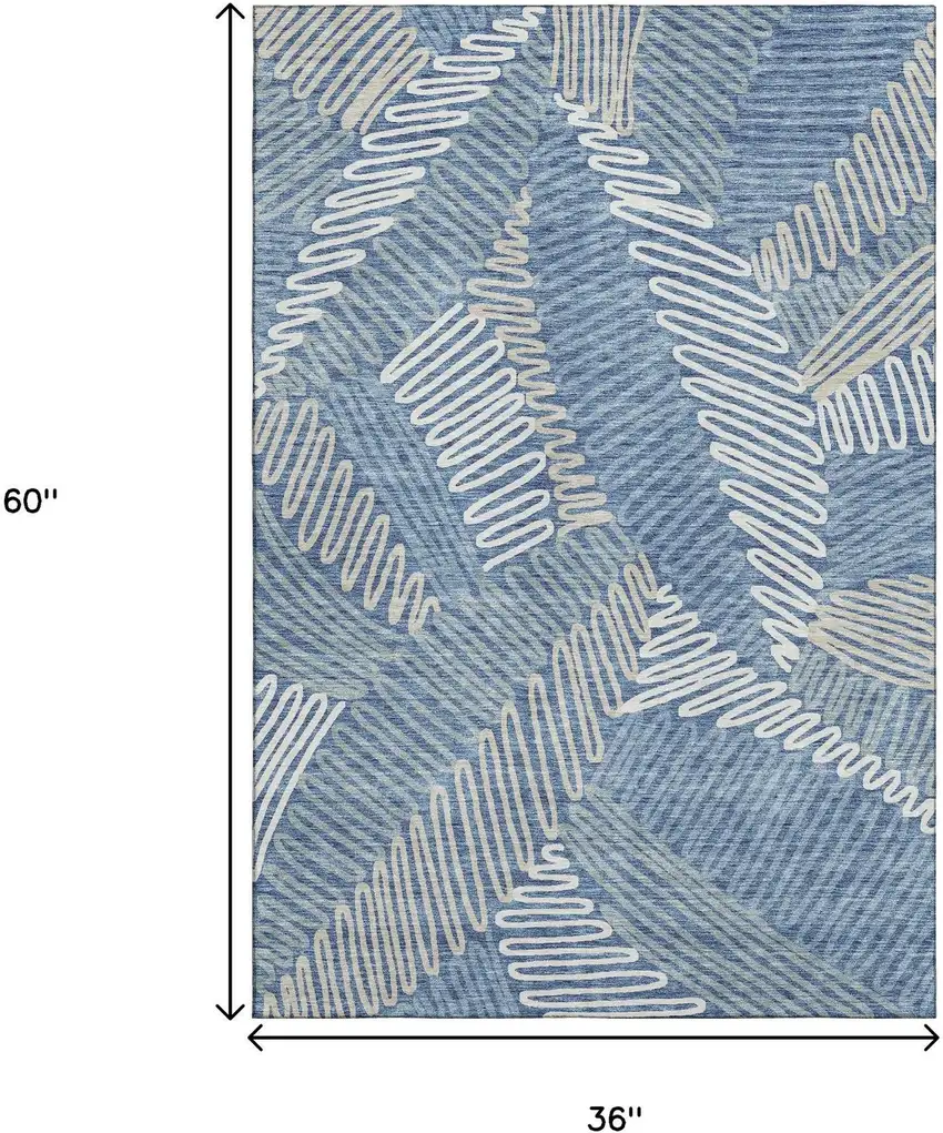 Blue Ivory And Gray Floral Washable Area Rug With UV Protection Photo 3