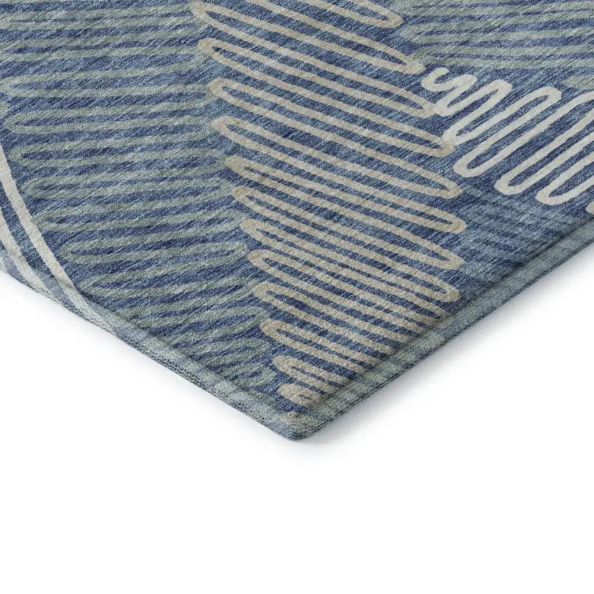 Blue Ivory And Gray Floral Washable Area Rug With UV Protection Photo 8