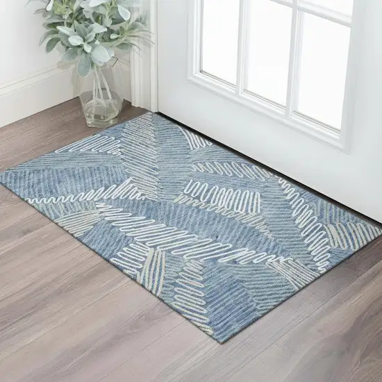 Blue Ivory And Gray Floral Washable Area Rug With UV Protection Photo 1