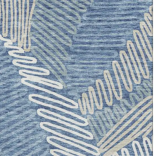 Blue Ivory And Gray Floral Washable Area Rug With UV Protection Photo 3