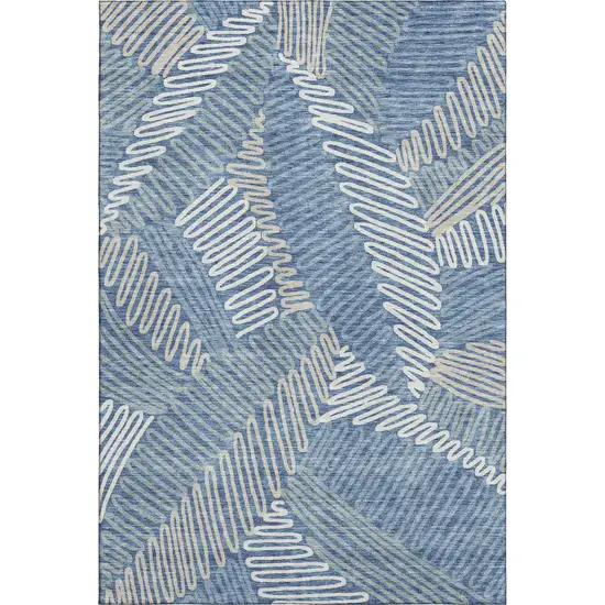 Blue Ivory And Gray Floral Washable Area Rug With UV Protection Photo 1