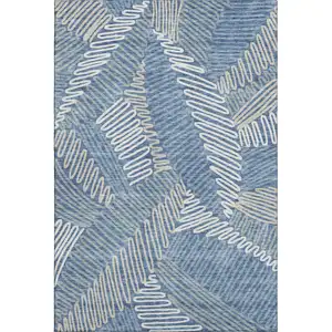 Photo of Blue Ivory And Gray Floral Washable Area Rug With UV Protection
