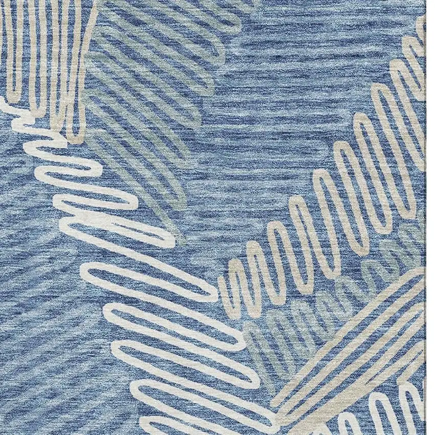 Blue Ivory And Gray Floral Washable Area Rug With UV Protection Photo 4