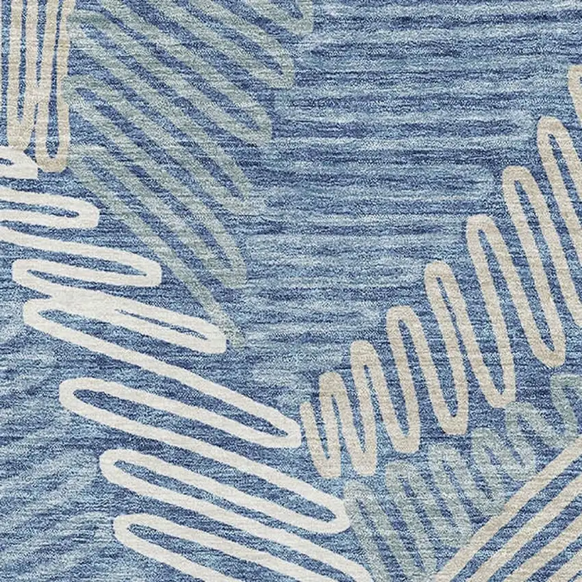 Blue Ivory And Gray Floral Washable Area Rug With UV Protection Photo 3