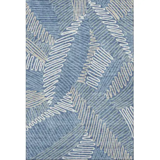 Blue Ivory And Gray Floral Washable Area Rug With UV Protection Photo 3