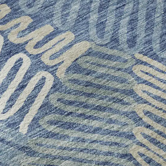 Blue Ivory And Gray Floral Washable Area Rug With UV Protection Photo 9