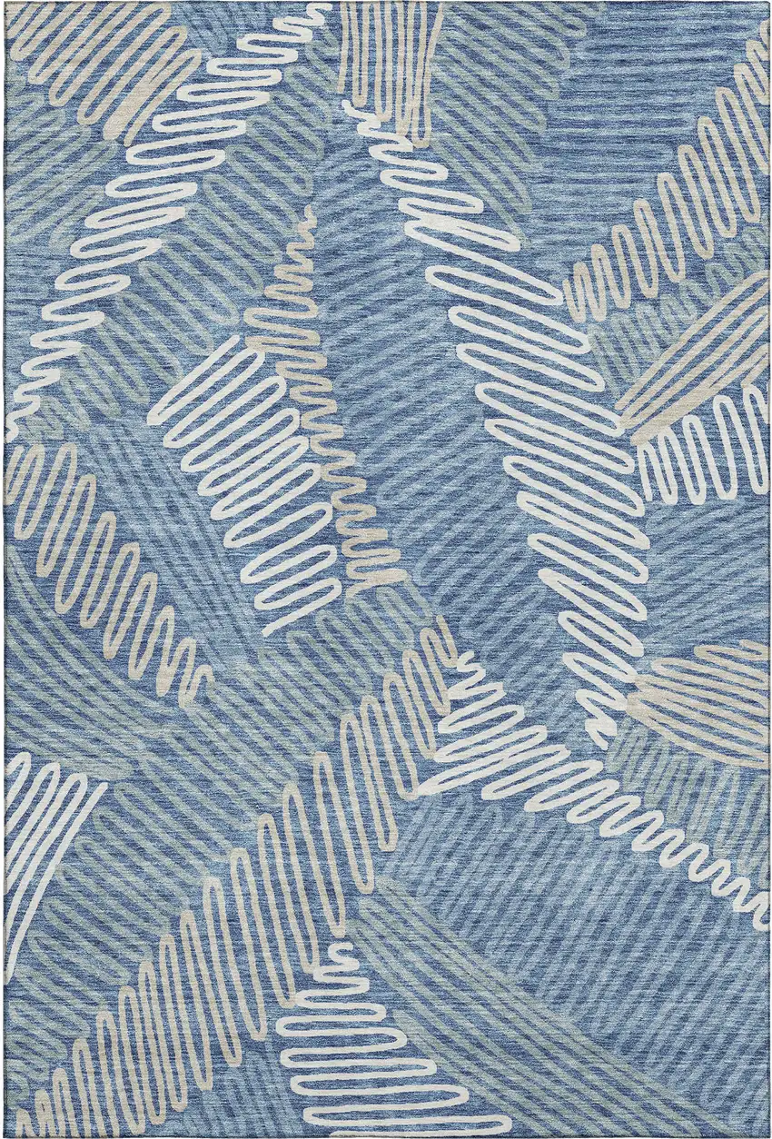 Blue Ivory And Gray Floral Washable Area Rug With UV Protection Photo 1