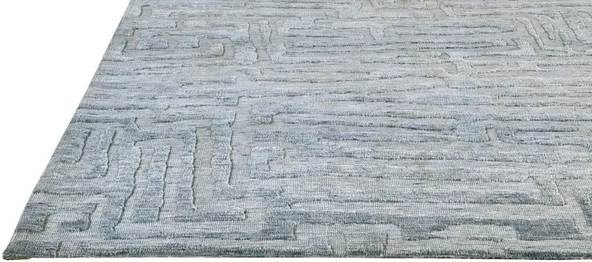 Blue Ivory And Gray Geometric Distressed Stain Resistant Area Rug Photo 5