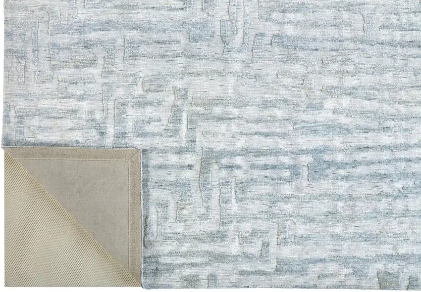 Blue Ivory And Gray Geometric Distressed Stain Resistant Area Rug Photo 7