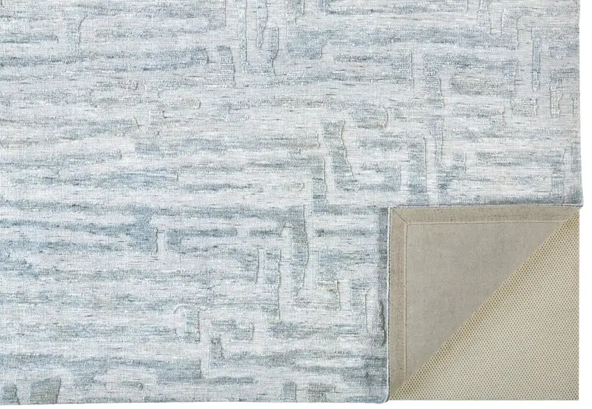 Blue Ivory And Gray Geometric Distressed Stain Resistant Area Rug Photo 1