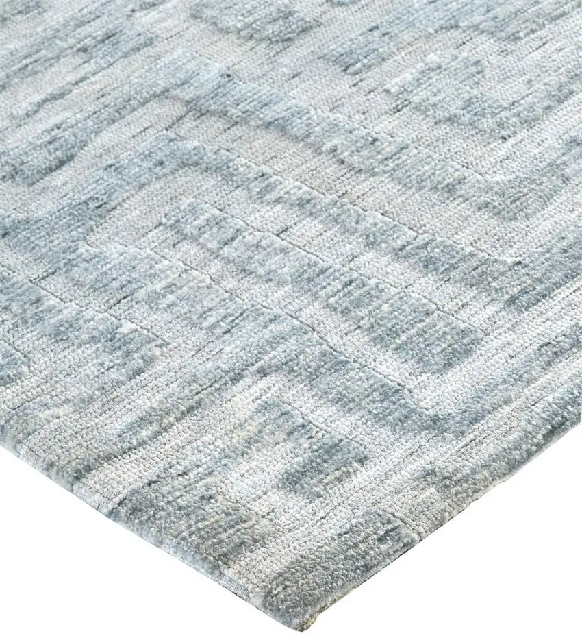 Blue Ivory And Gray Geometric Distressed Stain Resistant Area Rug Photo 3