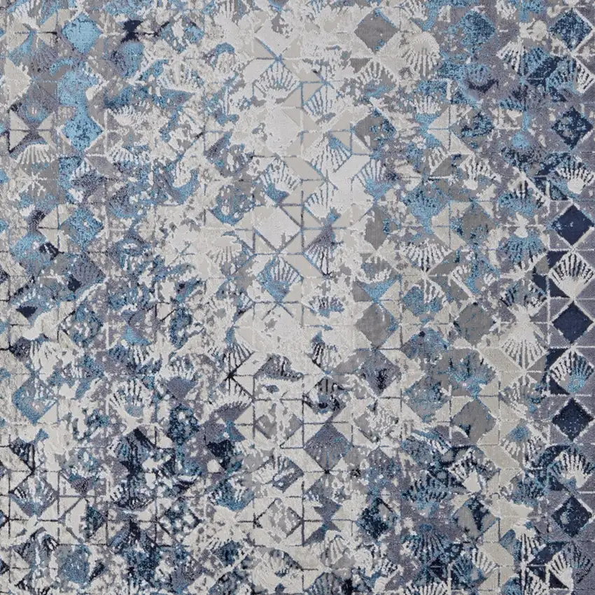 Blue Ivory And Gray Geometric Power Loom Distressed Area Rug Photo 5