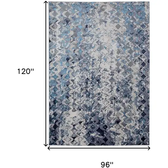 Blue Ivory And Gray Geometric Distressed Area Rug Photo 3
