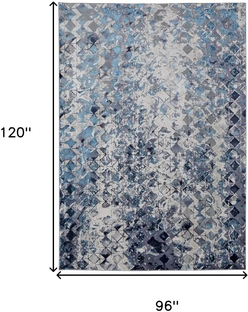 Blue Ivory And Gray Geometric Distressed Area Rug Photo 3
