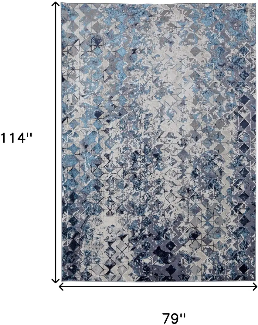Blue Ivory And Gray Geometric Power Loom Distressed Area Rug Photo 10