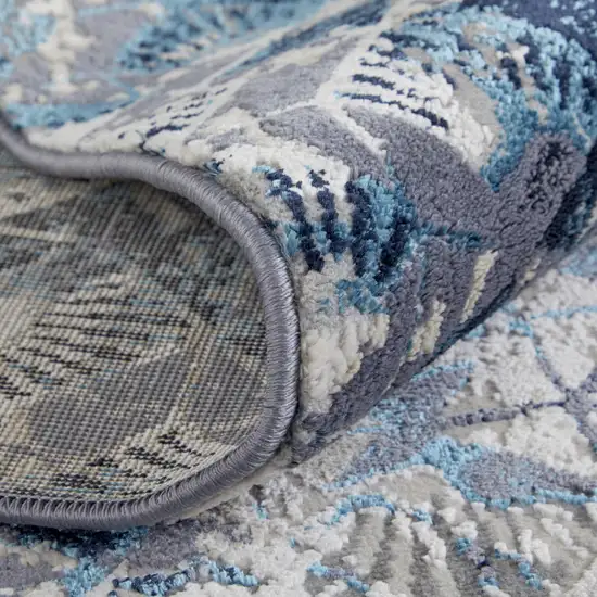 Blue Ivory And Gray Geometric Distressed Area Rug Photo 8