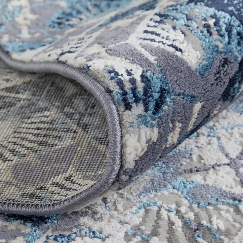 Blue Ivory And Gray Geometric Distressed Area Rug Photo 8
