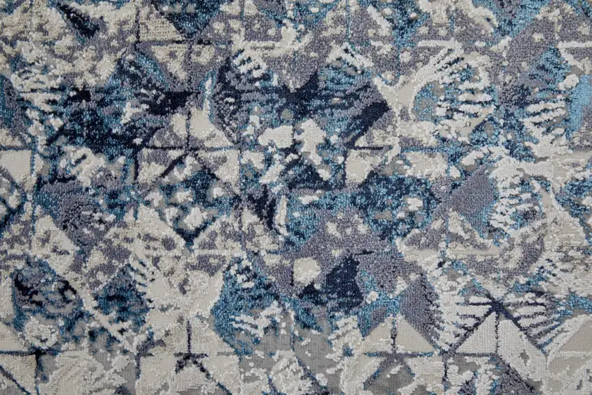 Blue Ivory And Gray Geometric Power Loom Distressed Area Rug Photo 9