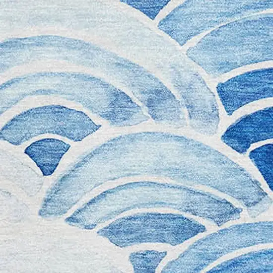 Blue Ivory And Gray Geometric Washable Area Rug With UV Protection Photo 3