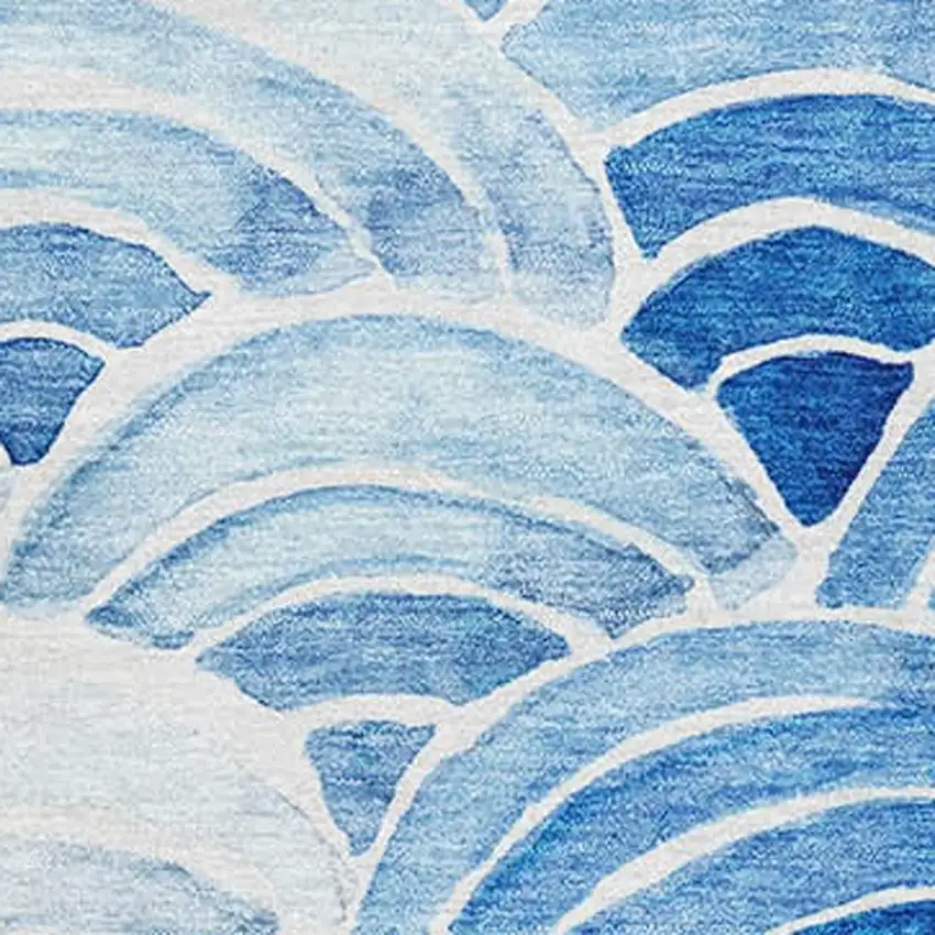 Blue Ivory And Gray Geometric Washable Area Rug With UV Protection Photo 3