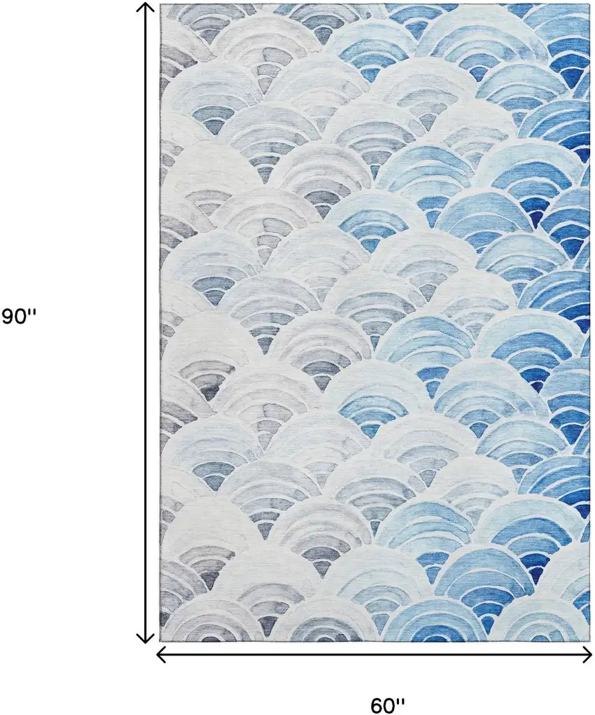 Blue Ivory And Gray Geometric Washable Area Rug With UV Protection Photo 3