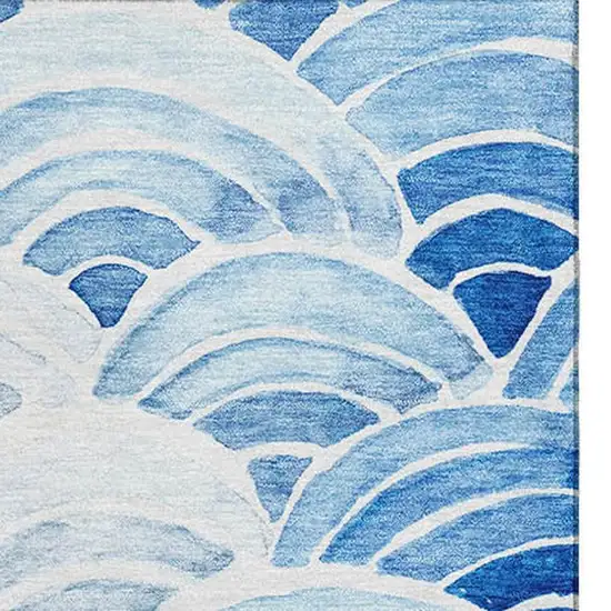 Blue Ivory And Gray Geometric Washable Area Rug With UV Protection Photo 4