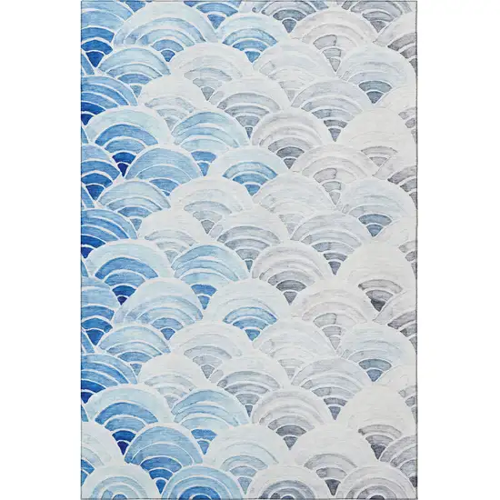 Blue Ivory And Gray Geometric Washable Area Rug With UV Protection Photo 4