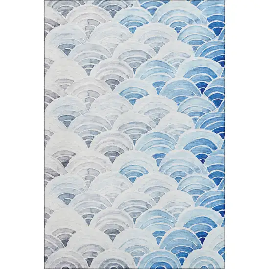 Blue Ivory And Gray Geometric Washable Area Rug With UV Protection Photo 1