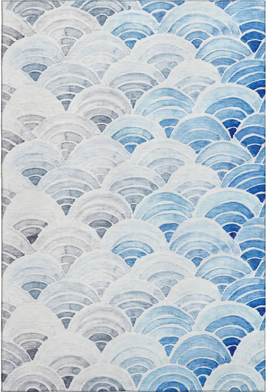 Blue Ivory And Gray Geometric Washable Area Rug With UV Protection Photo 1