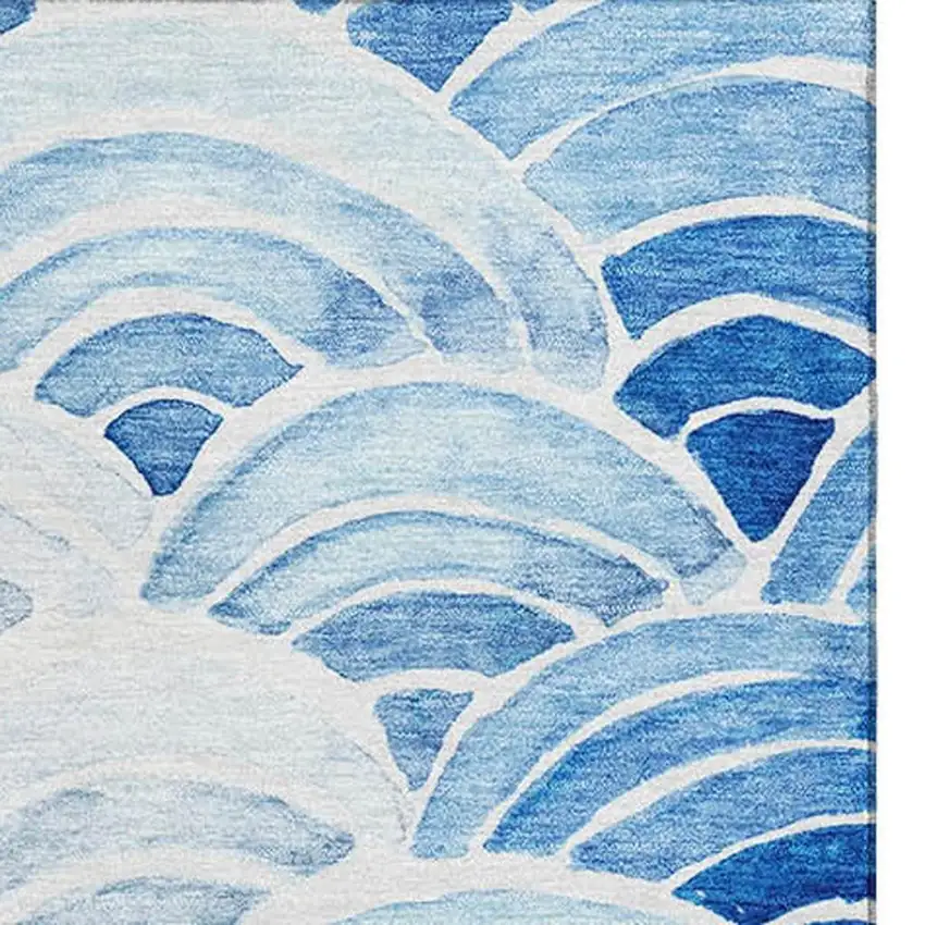 Blue Ivory And Gray Geometric Washable Area Rug With UV Protection Photo 3