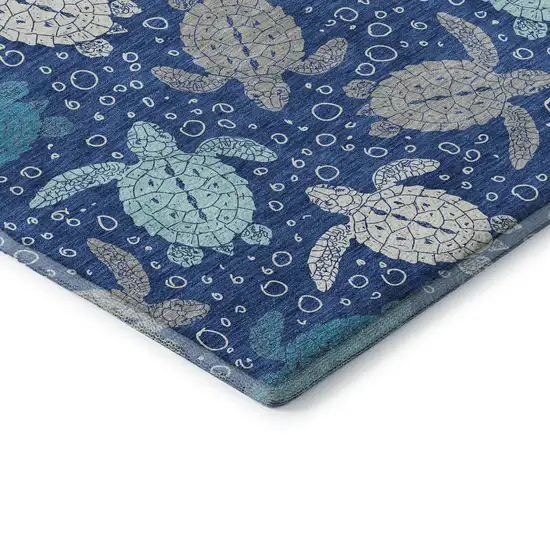 Blue Ivory And Gray Geometric Washable Area Rug With UV Protection Photo 8