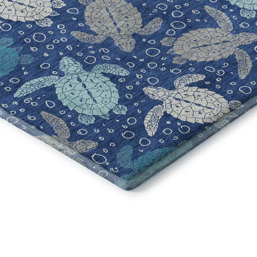 Blue Ivory And Gray Geometric Washable Area Rug With UV Protection Photo 8