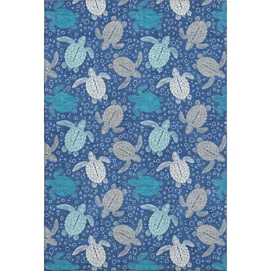 Blue Ivory And Gray Geometric Washable Area Rug With UV Protection Photo 1