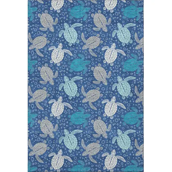 Blue Ivory And Gray Geometric Washable Area Rug With UV Protection Photo 4
