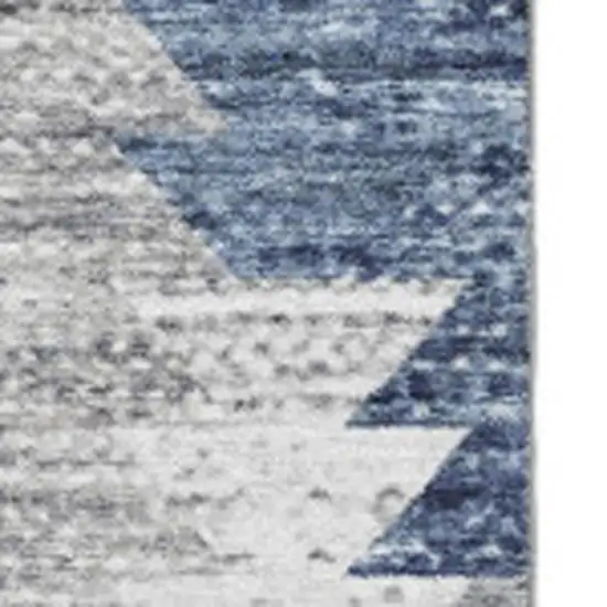 Blue Ivory And Gray Geometric Washable Area Rug With UV Protection Photo 7