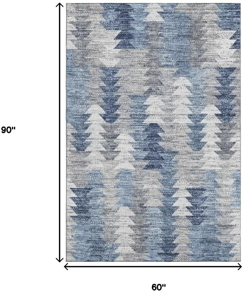 Blue Ivory And Gray Geometric Washable Area Rug With UV Protection Photo 7