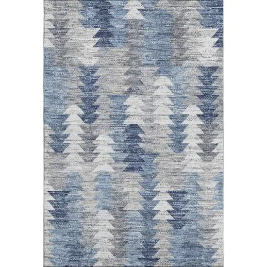 Blue Ivory And Gray Geometric Washable Area Rug With UV Protection Photo 1