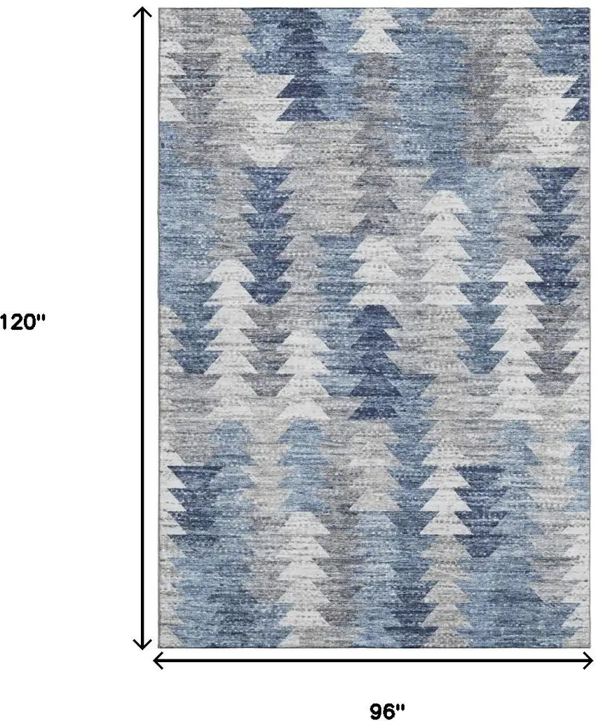 Blue Ivory And Gray Geometric Washable Area Rug With UV Protection Photo 3