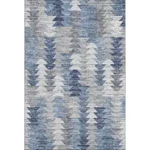 Photo of Blue Ivory And Gray Geometric Washable Area Rug With UV Protection