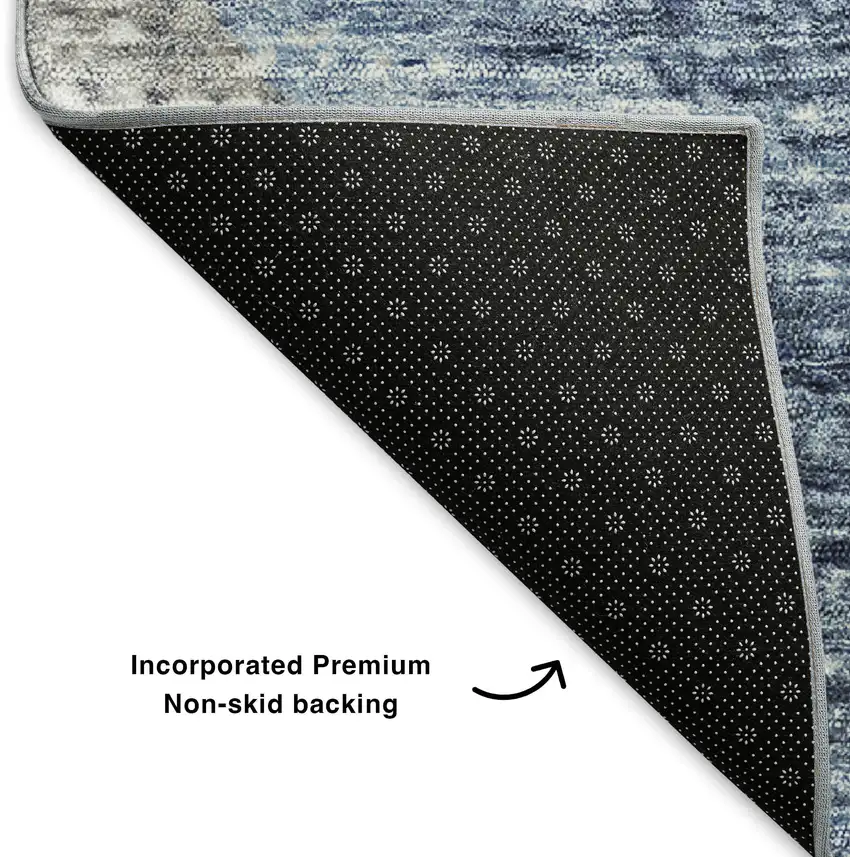 Blue Ivory And Gray Geometric Washable Area Rug With UV Protection Photo 8