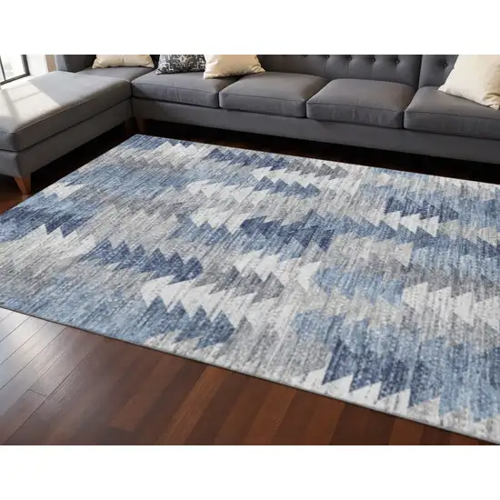 Blue Ivory And Gray Geometric Washable Area Rug With UV Protection Photo 2