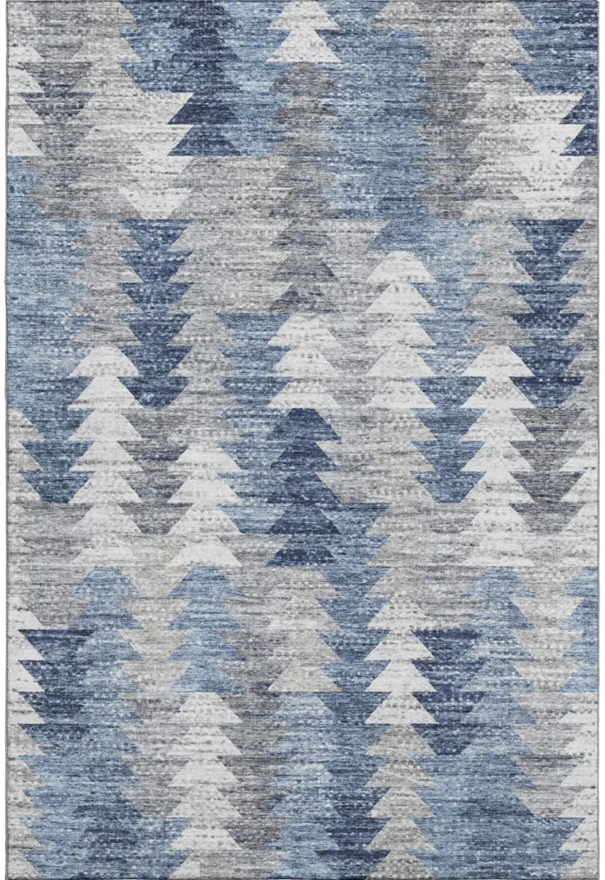 Blue Ivory And Gray Geometric Washable Area Rug With UV Protection Photo 1
