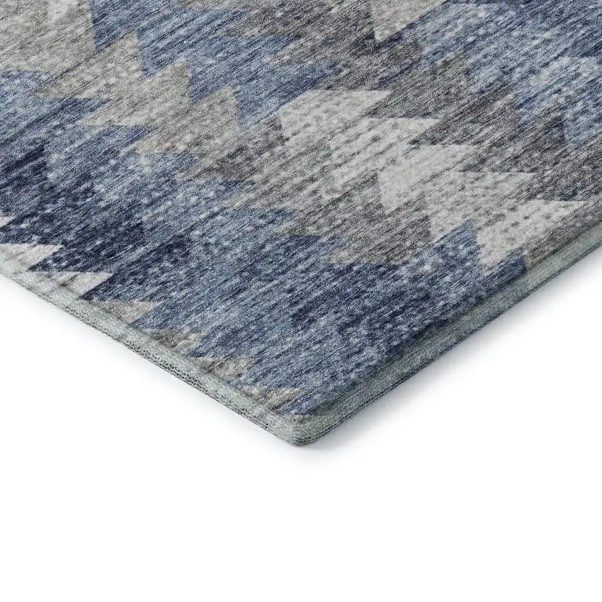 Blue Ivory And Gray Geometric Washable Area Rug With UV Protection Photo 9