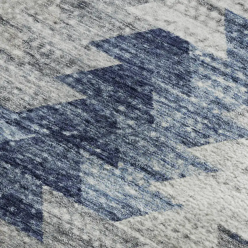 Blue Ivory And Gray Geometric Washable Area Rug With UV Protection Photo 7