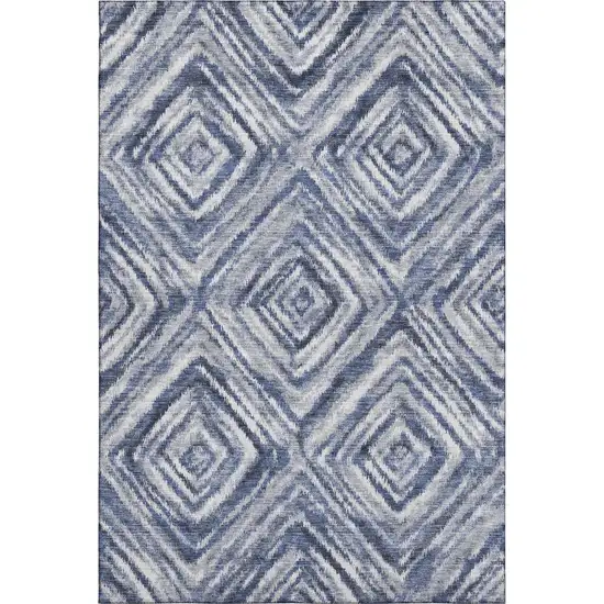 Blue Ivory And Gray Geometric Washable Area Rug With UV Protection Photo 1