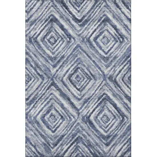 Blue Ivory And Gray Geometric Washable Area Rug With UV Protection Photo 4