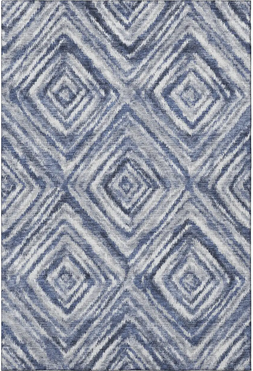 Blue Ivory And Gray Geometric Washable Area Rug With UV Protection Photo 4