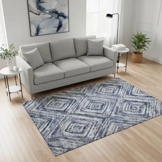 Blue Ivory And Gray Geometric Washable Area Rug With UV Protection Photo 2