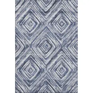 Photo of Blue Ivory And Gray Geometric Washable Area Rug With UV Protection
