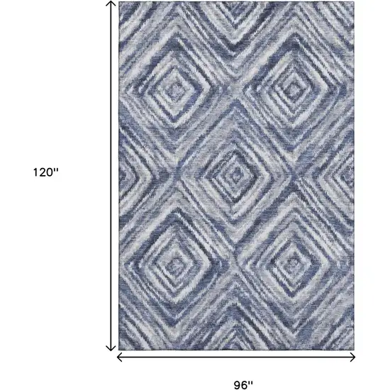 Blue Ivory And Gray Geometric Washable Area Rug With UV Protection Photo 3